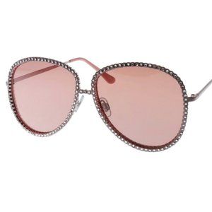 Pink Lens Rhinestone  Aviator Style